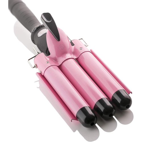 Alure 3 Barrel Hair Waver for Beachy/Frizz-Free Waves w/LCD Temperature Display - 1 Inch Ceramic Tourmaline Triple Barrels, Dual Voltage Crimping Tool