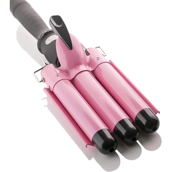 Alure 3 Barrel Hair Waver for Beachy/Frizz-Free Waves w/LCD Temperature Display - 1 Inch Ceramic Tourmaline Triple Barrels, Dual Voltage Crimping Tool