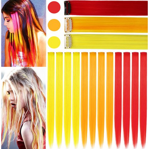 SARARHY 15 Pcs Colored Hair Extensions Clip in Straight Synthetic Holiday Party Highlights 21 inc...