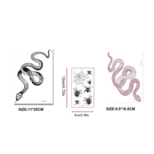 Yeahgoshopping Fashion Realistic Big Size 1 Black Snake - 1 Red Snake - 1 Small Random 3D Spider Tattoo Temporary Tattoo Stickers for Halloween Party Women Men Waterproof Fake Tattoo Waist Body Forearm Arm Neck