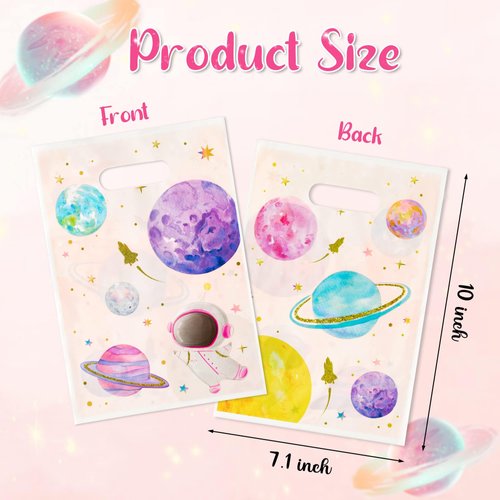 ANGOLIO Pink Outer Space Party Bags - 50Pcs Back to School Candy Treat Bags Outer Space Planets Solar System Theme Party Favors Decor Snack Bags Summer Supplies for Kids Birthday Party Baby Shower