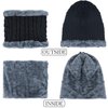 EAONE 3Pcs Winter Knitted Beanie Hat and Neck Scarf Set with Gloves, Thick Fleece Lining Cap Neck Warmer Gaiter for Boys Girls Age 5-12, Black