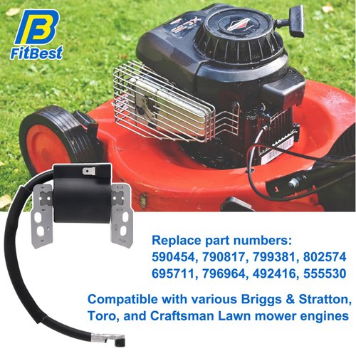 FitBest 590454 Ignition Coil replace Briggs and Stratton Engine Armature Magneto 695711 802574 493237 796964 492416 fits 129H00 12B600 12C600 12D600 12A800 12B800 Lawn mower models