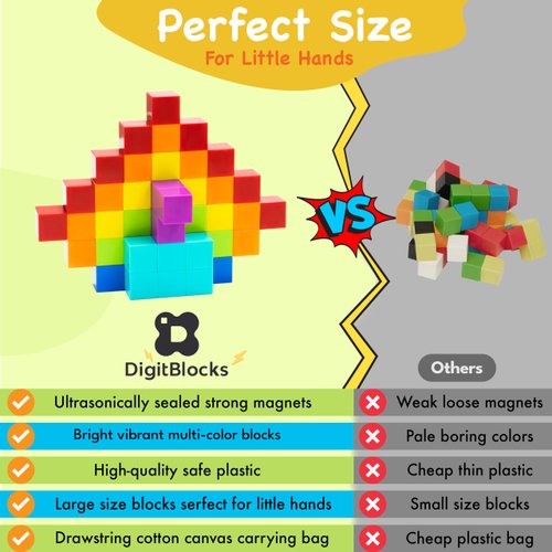 BrainSpark Digit Blocks 48PCS Magnetic Blocks Multi-Color, Magnet Building Blocks for Toddlers, Stacking Cubes, Preschool STEM Magnet Toys for Kids Ages 3-9
