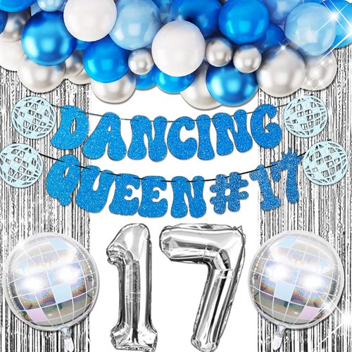Roaring Good Time Blue Dancing Queen 17 Birthday Decoration Dancing Queen 17 Party Decorations Mamma Mia Disco Birthday Party Decors 70s Disco Decoration