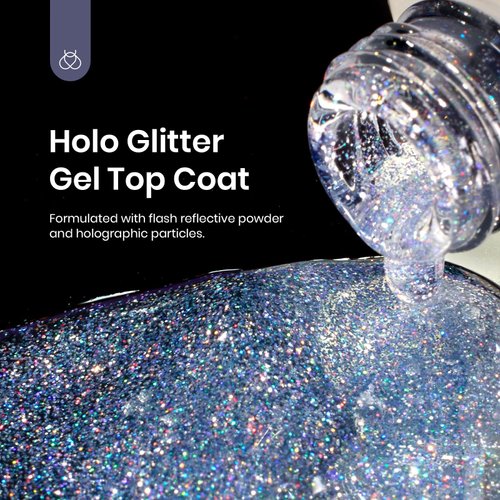 beetles Glitter Gel Top Coat Iridescent Silver Mix Glitter Gel Nail Polish Glossy Shiny Soak Off Rainbow Shimmer No Wipe Top Coat (10ML)
