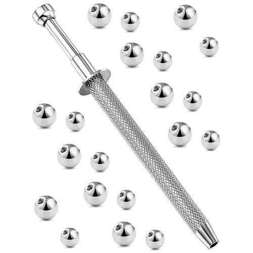 Vsnnsns 316L Surgical Steel Piercing Balls Grabber Tool Pick Up Tool with 4 Prongs Holder Professional Push in Syringe Type Quad Prong Small Bead Holder Grab Ball Catcher Body Piercing Tools