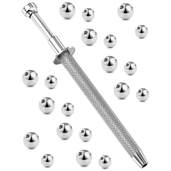 Vsnnsns 316L Surgical Steel Piercing Balls Grabber Tool Pick Up Tool with 4 Prongs Holder Professional Push in Syringe Type Quad Prong Small Bead Holder Grab Ball Catcher Body Piercing Tools