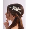 Teyglen Bride Wedding Flower Hair Comb Silver Leaf Headpiece Bridal Pearl Crystal Hair Piece Decorative Hair Accessories for Bride Dainty White Flower Side Comb for Women Girls