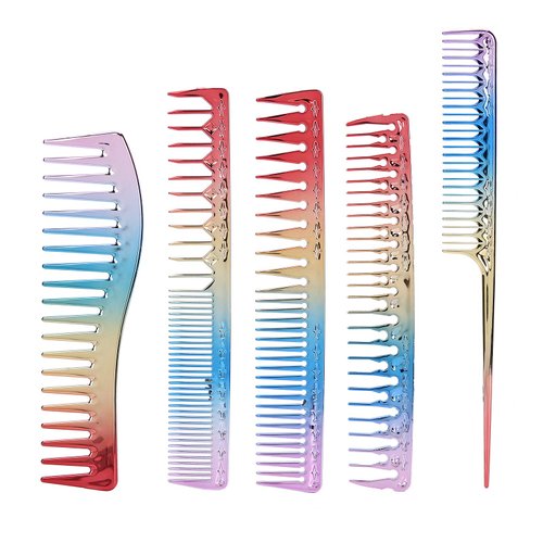 5 Pieces Rainbow Hair Comb, Rat Tail Comb Pintail Comb, Wide Tooth Detangling Comb and Anti-Static Heat Resistant Styling Comb for Most Hair Types