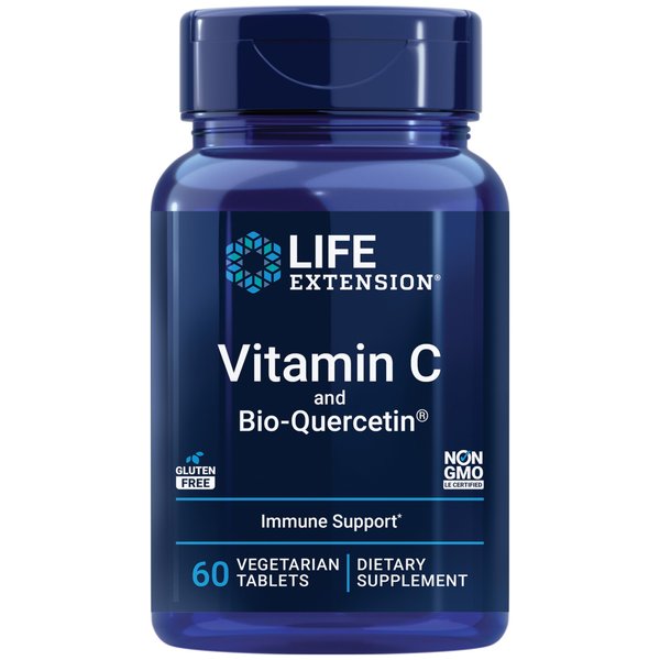 Life Extension Vitamin C and Bio-Quercetin®, cardiovascular health supplement, immune support, highly absorbable, quercetin, vitamin C, gluten free, non-GMO, vegetarian, 60 tablets