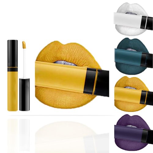 Kilshye Liquid Lipstick Blue Lipsticks Moisturizing Lipgloss High Pigment Lip Cream Velvet Lips Glaze Makeup for Women and Girls Pack of 1 (C-Yellow 17#)