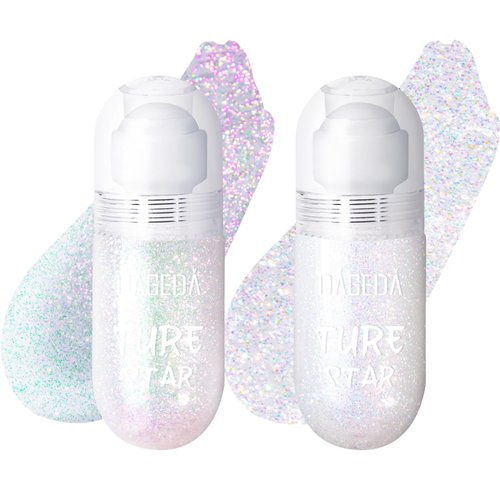 DAGEDA 2Colors Roll-on Body Glitter Gel for Body, Hair, Face, Holographic Glitter Makeup for Rave Accessories, Body Shimmer Hair Glitter Gel for Halloween Makeup(Dazzle + Sprakling Pink)