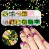 St. Patrick's Day Nail Art Glitters Green Clover Flakes Nail Sequins 3D Shamrocks Nail Art Glitter Design Holographic Leaf Sequin Nails Supplies Shine Lucky Nail Art Stickers Decorations DIY Crafts