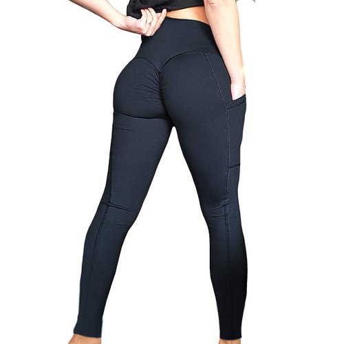 FITTOO Womens Scrunch Butt Lifting Yoga Pants Sport Workout Ruched Leggings High Waist Tight Side Pocket Black(S)