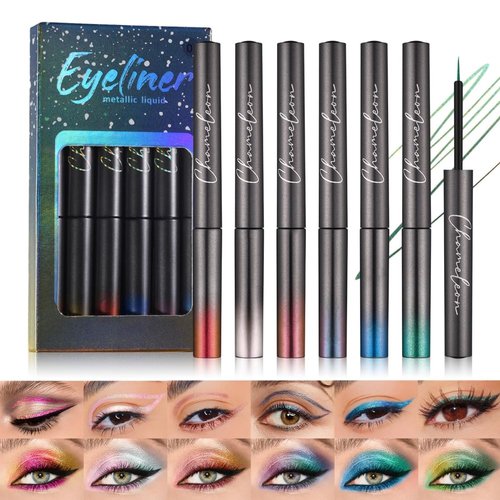 Greyghost 6 Colors Chameleon Glitter Liquid Eyeliner Set, Waterproof Multichrome Eyeliner Holographic Liquid Eyeliner Rich Pigment Colored Liquid Eyeliner Set (Set B)