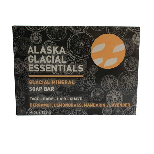 Alaska Glacial Mud Glacial Mineral Soap Bar Bergamot Lemongrass Mandarin & Lavender, Exfoliates Dead Skin Cells Detoxifies Pores, Softens Skin 4oz
