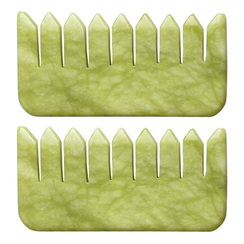 Jade Gua Sha Comb, 2pcs Green Jade Massage Comb Tool for Head Caring, Relax Head Scalp Deep Tissue Point Massager Scraping Therapy Tool