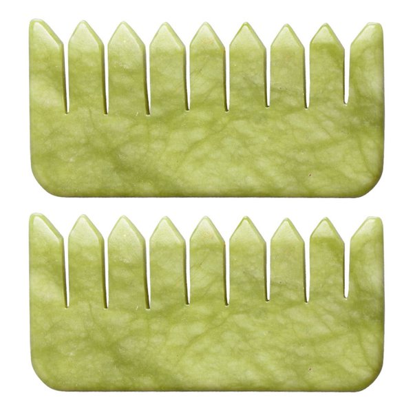 Jade Gua Sha Comb, 2pcs Green Jade Massage Comb Tool for Head Caring, Relax Head Scalp Deep Tissue Point Massager Scraping Therapy Tool