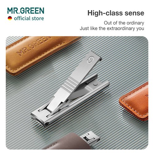 MR.GREEN Ultra Thin Nail Clippers German Precision Manufacturing Technology Nail Cutters with Cow Leather Cover Superior Texture (Dark Brown)