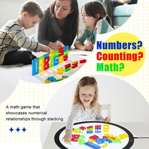 Math Manipulative Transparent Numbers Set | Counting Toy Light Box Accessory | Transparent Counters | Sorting and Stacking | Sensory and Fine Motor Skill Development | Rainbow Numbers -35 Pcs,4 Colors