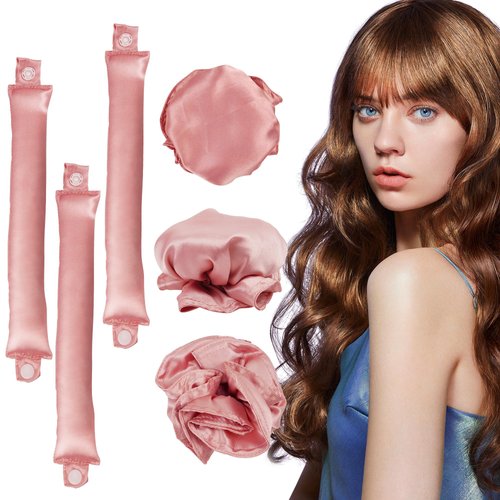 6 Pcs Set Heatless Hair Curler，Satin Heatless Curling Set, Heatless Curls Headband, Overnight Curling Headband, Heatless Curling Set, Creates Beautiful Curls Without Damaging The Hair (pink)