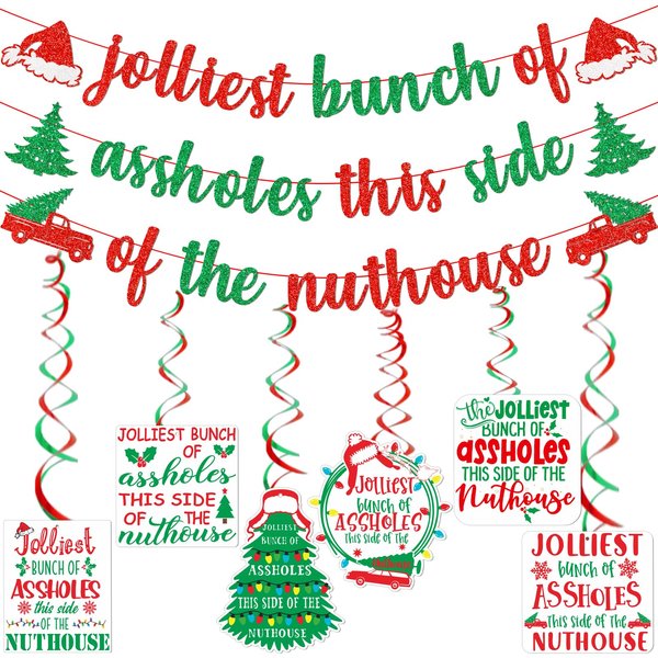Jolliest Bunch Of Assholes This Side Of The Nuthouse Banner Jolliest Bunch Of A-Holes Christmas Party Decorations Christmas Vacation Decorations Christmas Decorations Christmas Party Supplies
