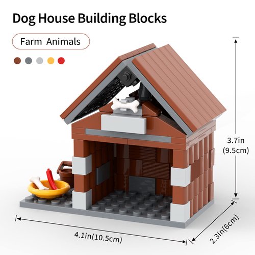 PIPART Farm Animals Dog House Building Blocks Set, MOC Animal Kennel Toy Set for Kids, Girls and Boys Ages 8+ (109 Pieces)