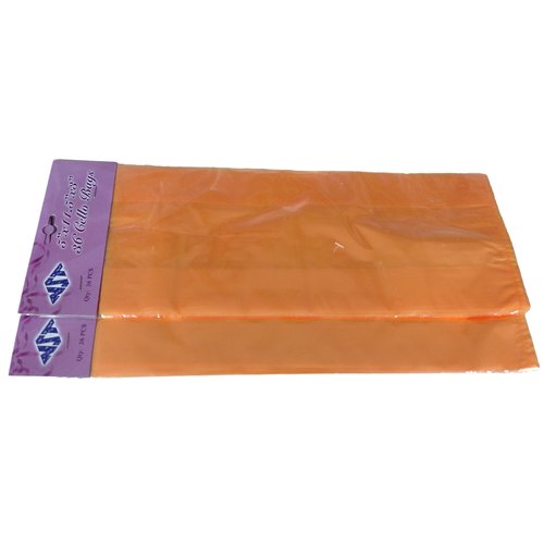 72 Pc Plain Cello Orange Goody Treat Loot Bags 5"x11.5"x3" with Ties