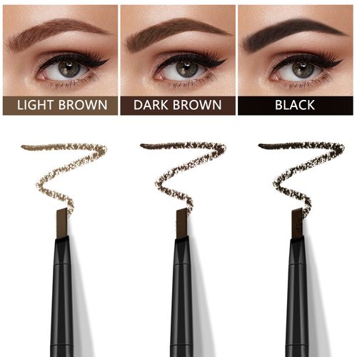 BLEGGEIT 2 Eyebrow Pencils and 10 Eyebrow Stamps Kit, Temptation Eye Brow Pen, Professional Mechanical Eyebrow Stylist Makeup Definer, Waterproof and Longlasting for Natural Brows, Eyebrow Shaper (Dark Brown)
