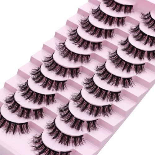 DSLONG 10 Pairs Cluster Lashes D Curl Russian Strip Lashes Fluffy False Eyelashes Individual Natural Wispy Lashes DIY Eyelashes Extension At Home