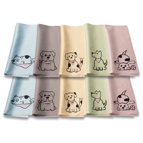 TreVee Microfiber Cleaning Cloth - Microfiber Cloth Fabric Wipe for Cleaner Lens, Eyeglasses, Phone Screen - Cute Dog Design 10-Pack, 6x6