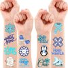 100 PCS Winter Onederland 1st Birthday Party Decorations Favors Supplies Blue Snowflake Snowman Winter Temporary Tattoos Stickers Gifts For Girls Boys Classroom School Prizes Reward