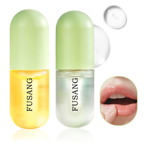 2PCS Lip Plumper,Moisturizing Lip Plumper Gloss Lip Care Serum,Hydrating Plump Gloss Lip Enhancer Reduce Fine Lines,Softer Fuller Lip Plumping Balm Day & Night Use Lip Mask Set