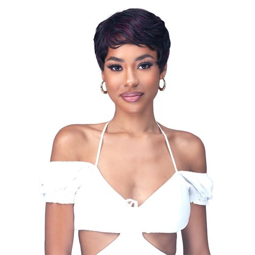 BOBBI BOSS ESSENTIAL WIG SERIES Human Hair Blend Pixie Cut Wig MOG011 JUNE (1 Jet Black)
