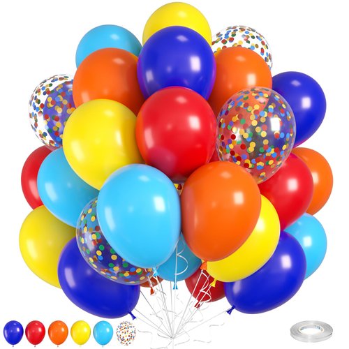 Red Yellow Blue Balloons, Colorful Balloons, 12 Inch Blue Yellow Red Orange Royal Blue Latex Balloons for Kids Birthday Baby Shower Carnival Circus Party Decoration Rainbow Party Supplies