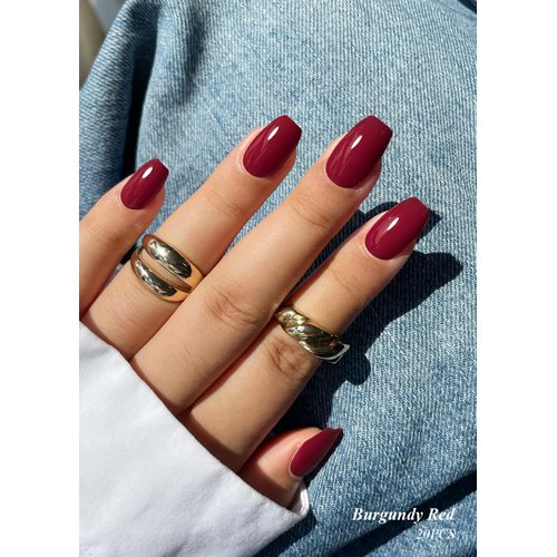 AutyaMee Semi Cured Gel Nail Strips (Burgundy Red)-20 PCS Gel Nail Stickers | Gel Nail Wraps | UV Light Required, Salon Quality & Easy to Use