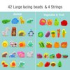 Montessori Educational Wooden Lacing Beads Toys for Toddler 3 4 5 Year Old, Farm Animals Fruits Vegetables Threading Toys Preschool Stringing Fine Motor Skills Toy for Boys Girls [with 3D Stickers]