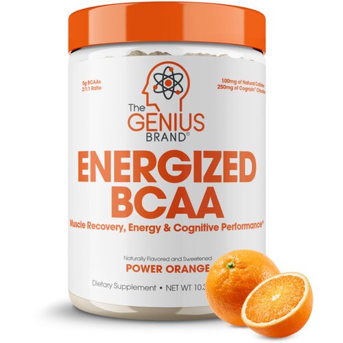 Genius BCAA Energy Powder, Orange - Nootropic Amino Acids &amp; Muscle Recovery - Natural Vegan BCAAs...