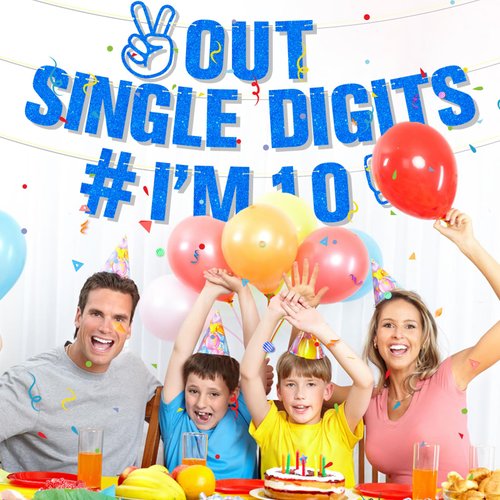Ushinemi Glitter 10th Birthday Decorations, Peace Out Single Digits I’m 10 Double Digits Birthday Party Supplies for Boys, Blue Happy 10th Birthday Banner
