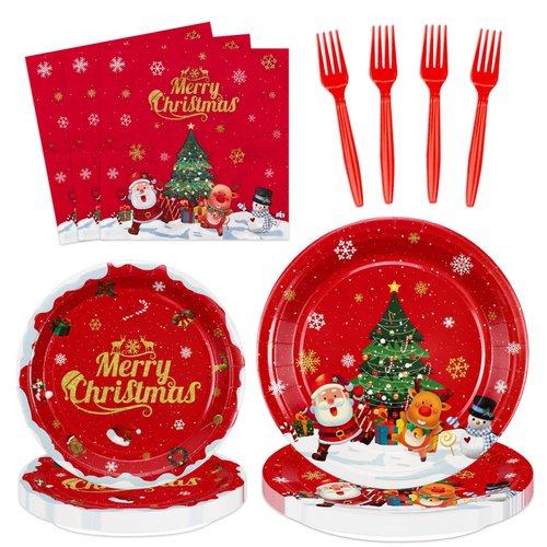 XJLANTTE Christmas Party Decorations - Including Merry Christmas Paper Plates, Snowman Napkins, Forks Christmas Dinnerware Set for Xmas Winter Holiday Christmas Party Supplies, Serves 20 Guests