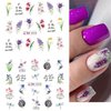MAIOUSU STORE 12 Sheets Flower Water Transfer Nail Decals Fresh Nail Stickers with Assorted Patterns Blossom Flower Orchid Butterfly Dragonfly DIY Nail Art Watermark Nail Designs Manicure Stickers(12)