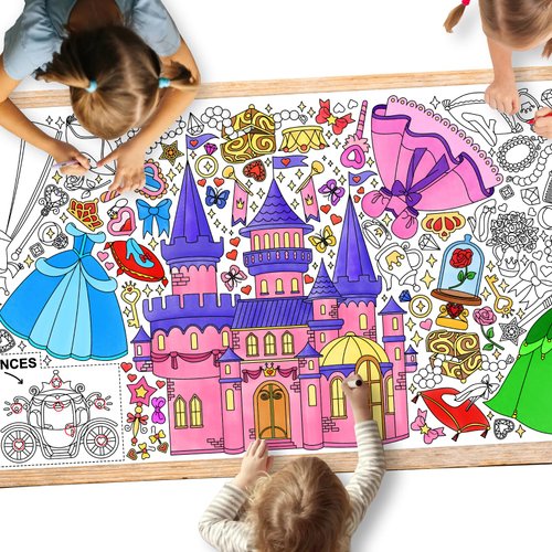 Gatherfun Princess Party Giant Coloring Poster - 31.5X 72 Inches - Versatile Classroom Wall Décor & Princess Birthday Activity - Princess Poster or Table Cover for School Parties and Special Events