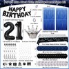 21st Birthday Decorations for Him, Blue Black Happy 21st Birthday Decorations for Men Women 21 Year Old Birthday Balloons Banner, Tablecloth, Fringe Curtains Hanging Swirls 21 Bday Party Decor for Her