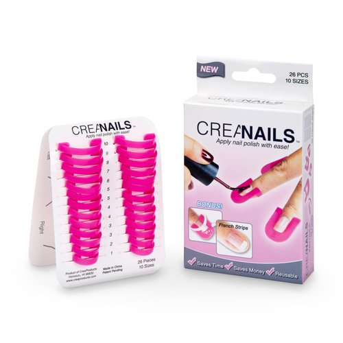 CreaNails Nail Polish Stencils for Adults - Reusable Nail Holder for Painting Nails & French Tip Strips - Spill-Proof Nail Guard Applicator & Shaper for Gel Paint, Decals - 10 Sizes, 26 Pieces
