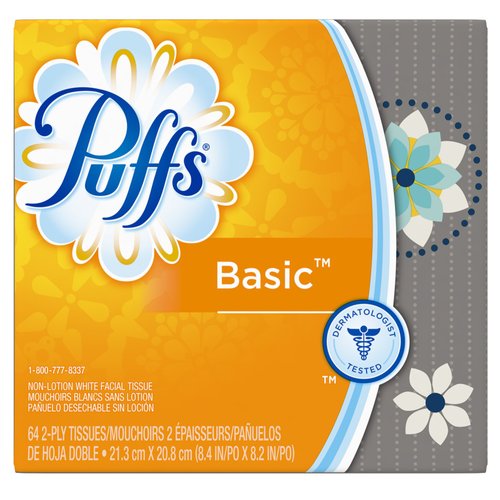 Puffs Basic Facial Tissues; 64 Count; 1 Cube Box (64 Tissues In Box)
