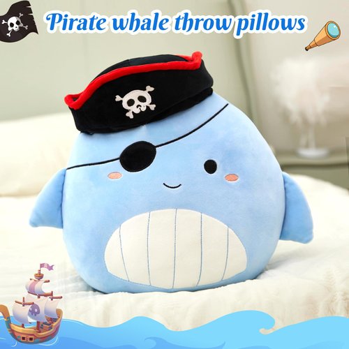 CozyWorld 14” Pirate Whale Plush Pillow Stuffed Animals Original Plushie Cute Soft for Boys Girls