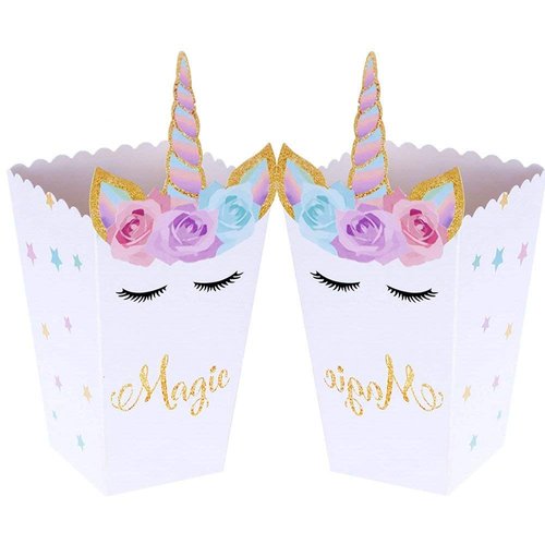 JeVenis 12 PCS Magical Unicorn Party Favor Boxes Unicorn Party Popcorn Treat Boxes Candy Cookie Containers for Baby Shower or Birthday Party Favor Supplies Decorations
