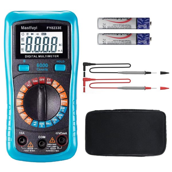 Mastfuyi Digital Multimeter, True RMS 6000 Counts, Multi Tester, NCV Electrical Tester, Backlit LCD Display, Auto-Ranging Tests, Voltage, Current, Resistance, Continuity, Diode, Capacitance