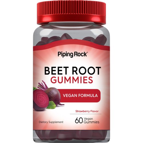 Piping Rock Beet Root Gummies | 60 Count | with Nitrates and Black Pepper Extract | Nitric Oxide Supplement | Strawberry Flavor | Vegan, Non-GMO, Gluten Free